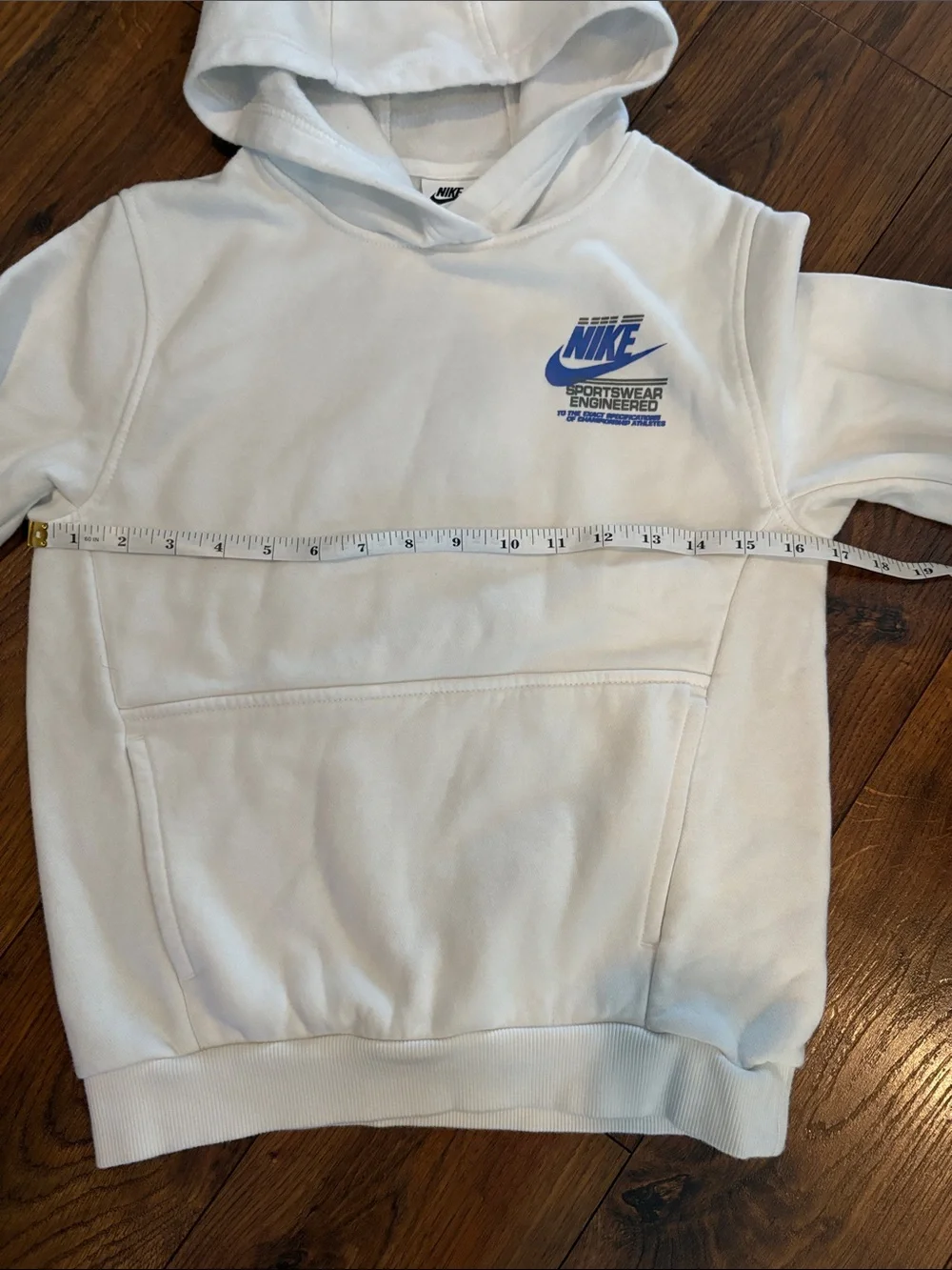 Boys Nike White Pullover Hoodie with Blue Logo